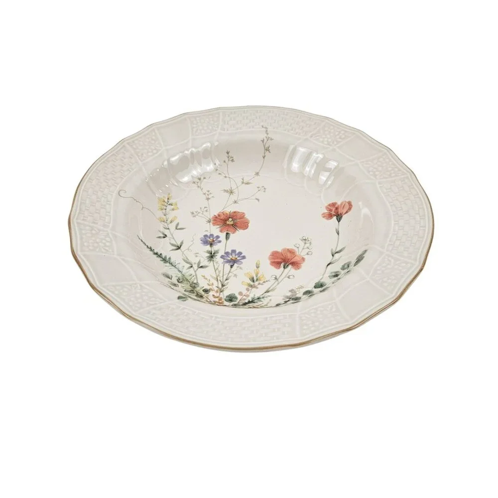 Mikasa Margaux Large Rim Soup Bowl Floral Embossed Basketweave Vintage Japan - Picture 2 of 10